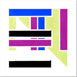 Green Purple Blue Black White Geometric Abstract Acrylic Painting Posters and Art